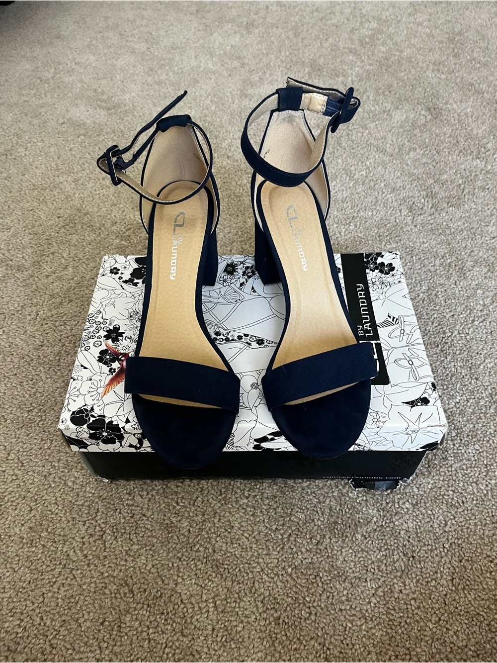 Laundry By Shelli Segal Navy Ankle-Strap Block Heel Sandals